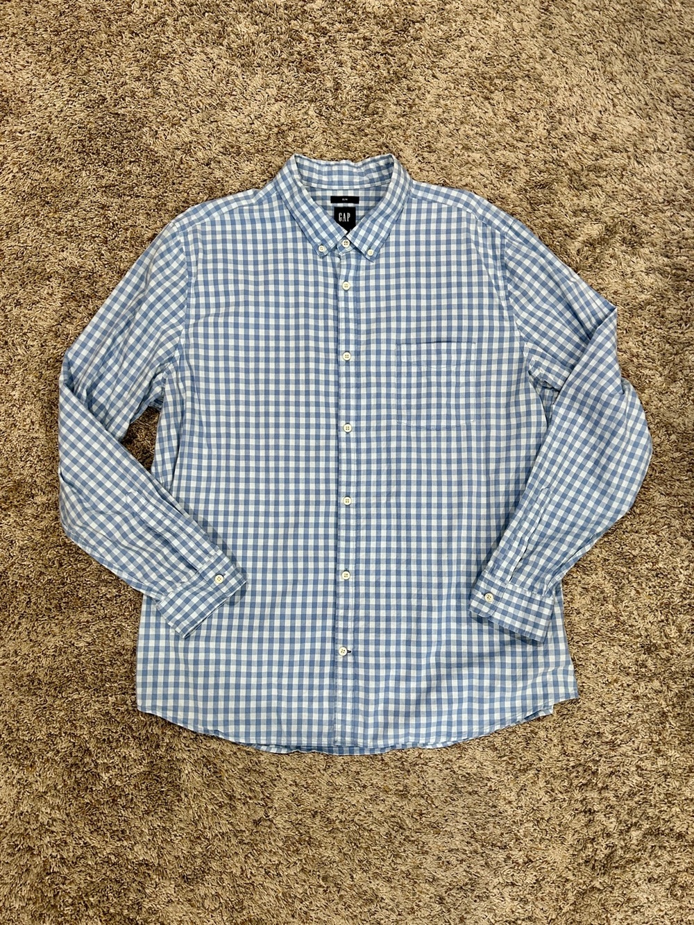 GAP Men’s Slim Button Down Shirt - Blue Checked, size XXL